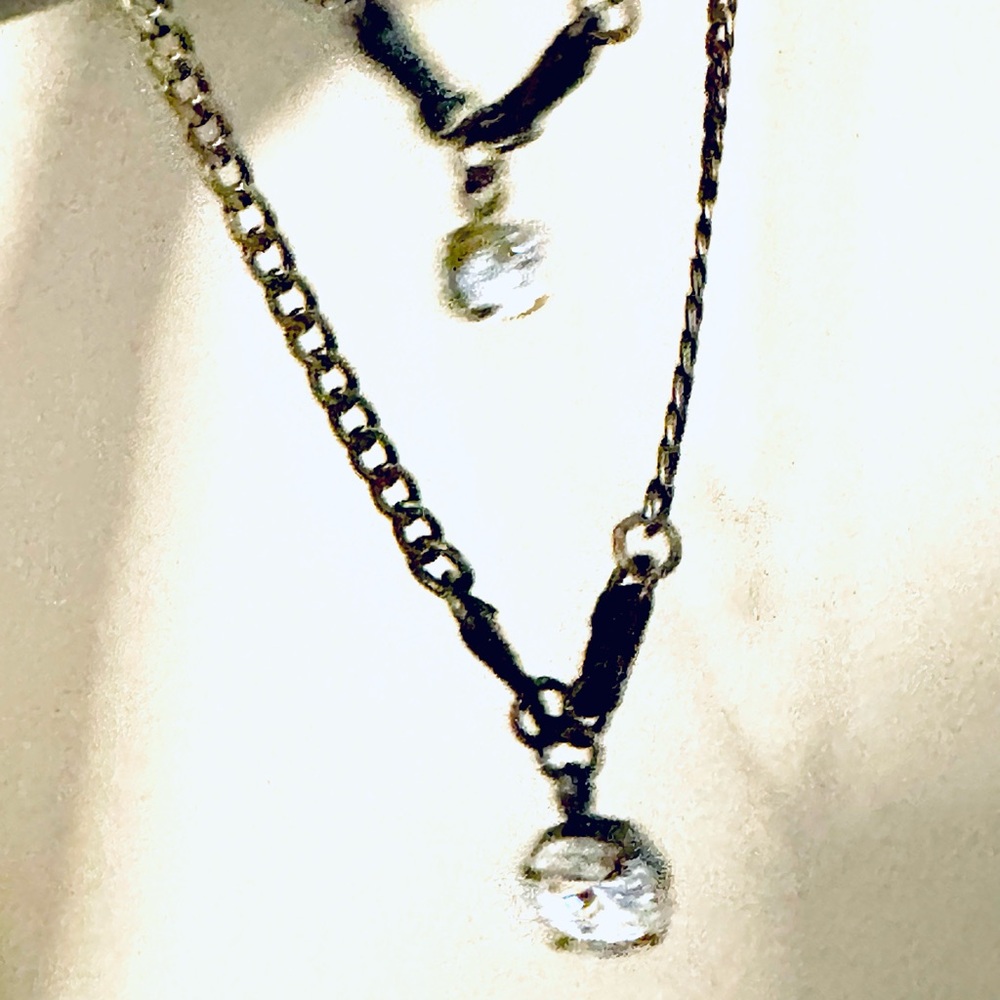Silver leather and CZ necklace